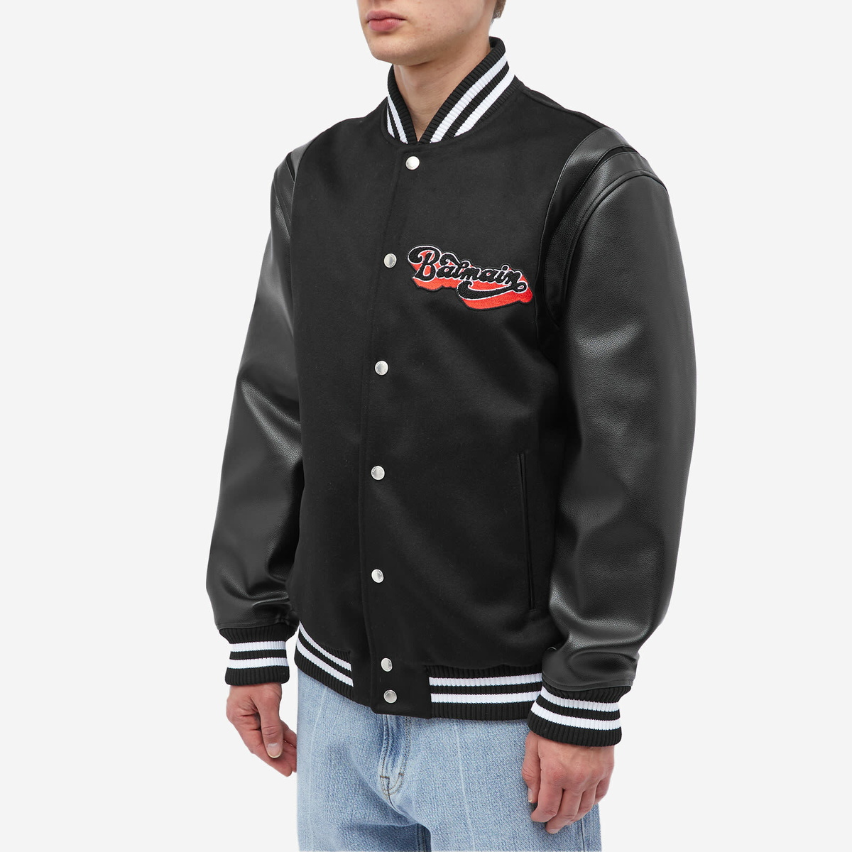 Balmain Men's 70s Logo Varsity Jacket in Black Balmain