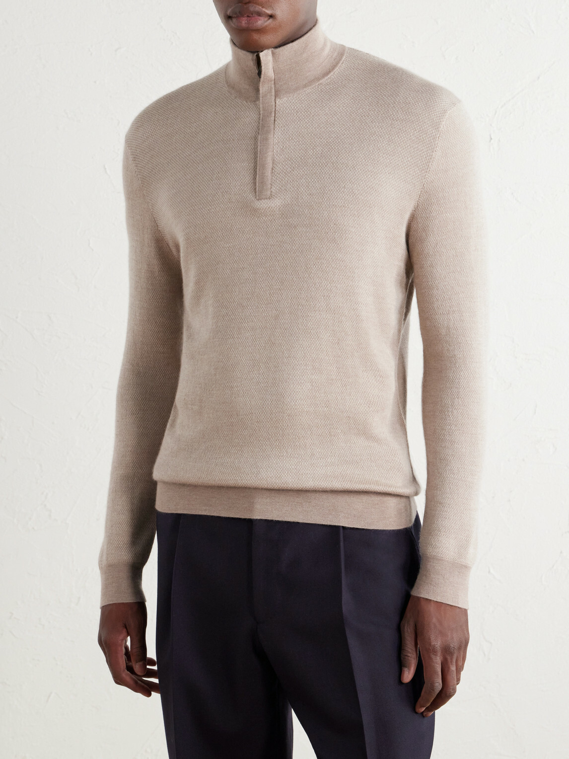 N.PEAL - Regent Cashmere and Silk-Blend Half Zip-Up Sweater - Brown