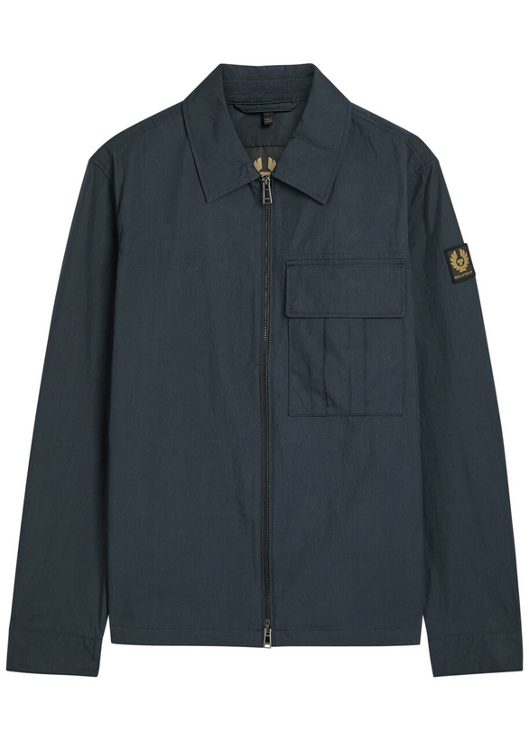 Photo: Belstaff Cargo Logo-appliquéd Cotton-blend Overshirt Navy