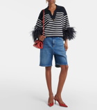 Valentino Leather-trimmed denim Bermuda shorts