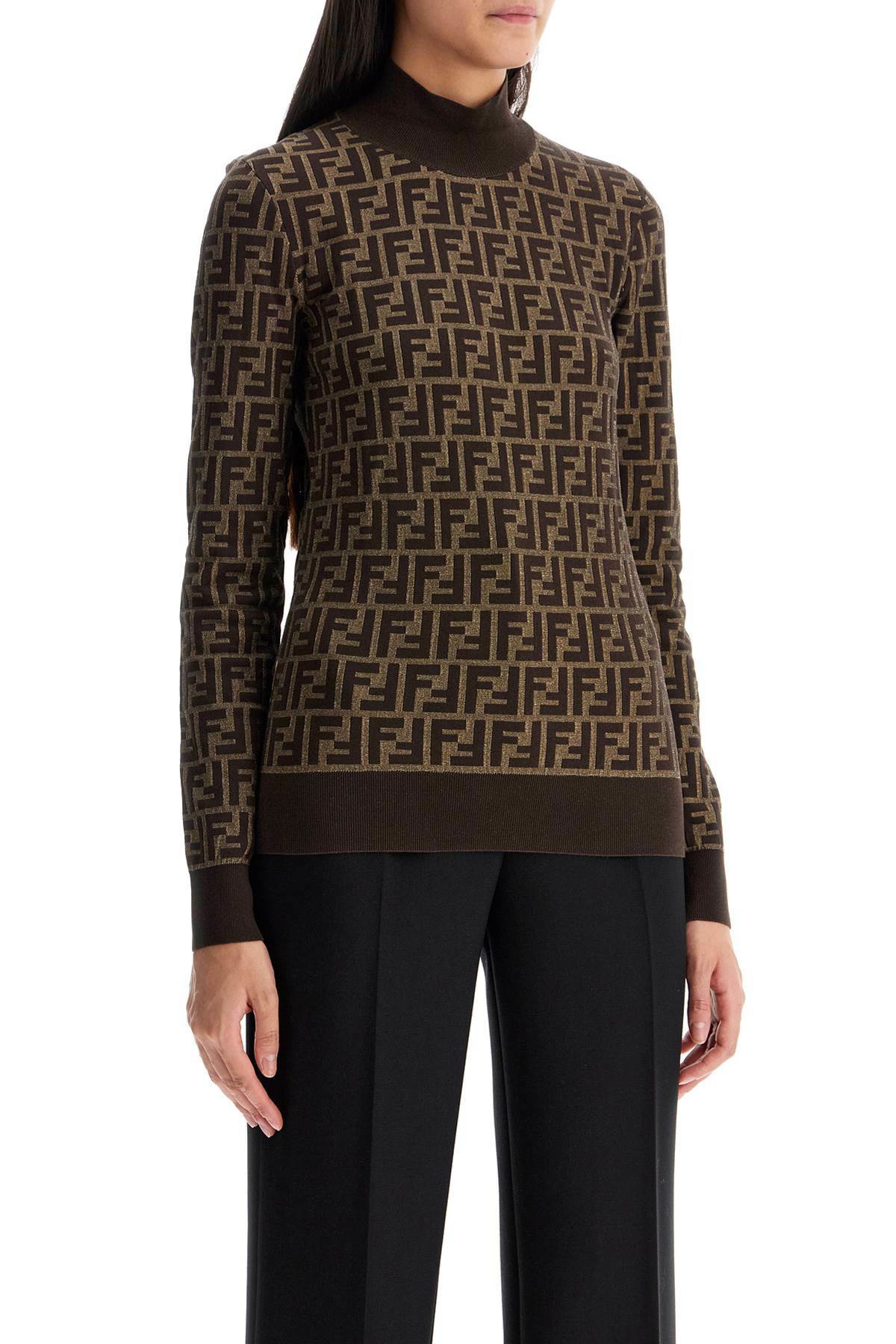 FENDI 'long-sleeved knit top with Brown Fendi