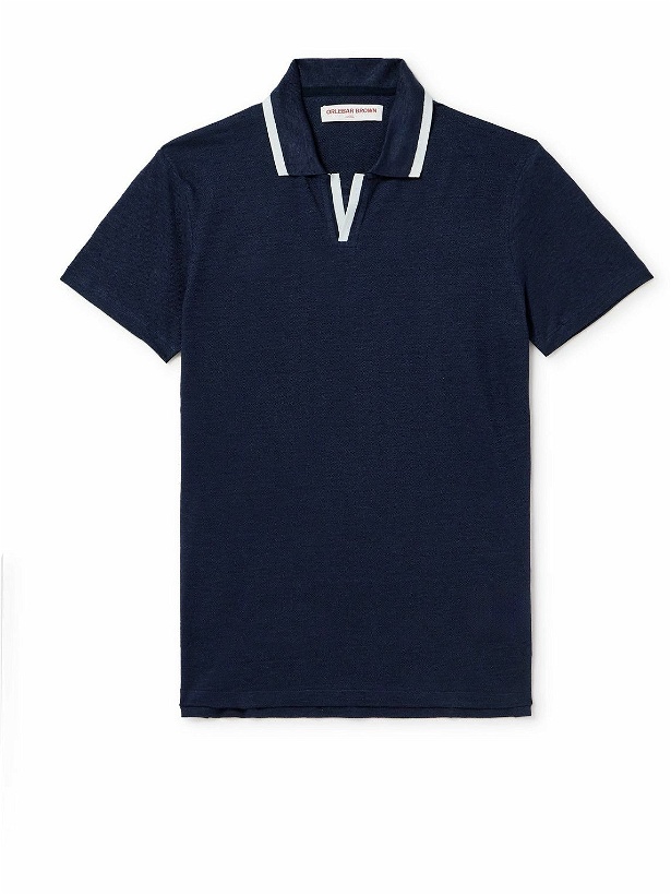 Photo: Orlebar Brown - Felix Striped Slim-Fit Linen-Piqué Polo Shirt - Blue
