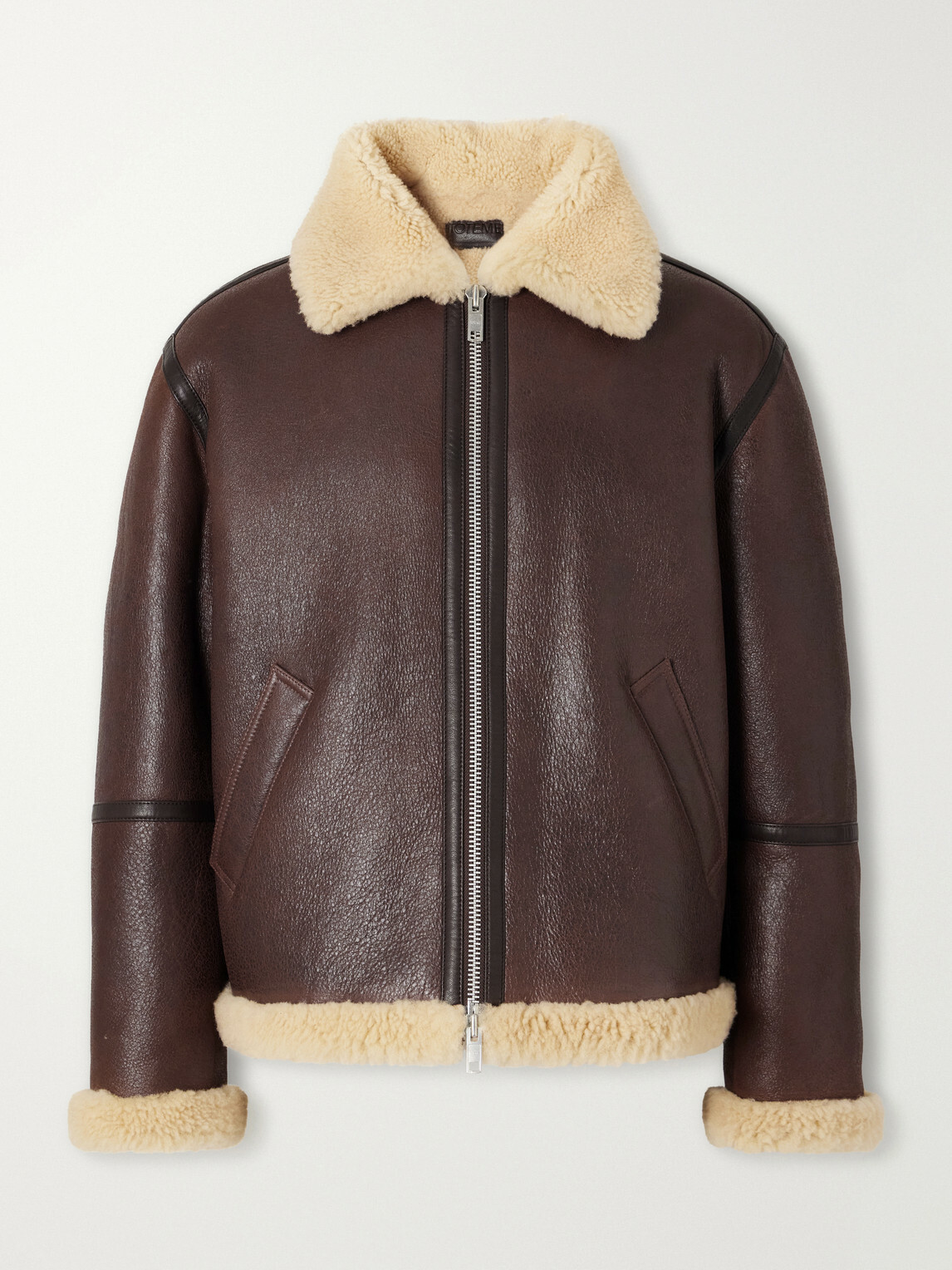 TOTEME - Shearling-Trimmed Full-Grain Leather Jacket - Brown