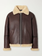 TOTEME - Shearling-Trimmed Full-Grain Leather Jacket - Brown