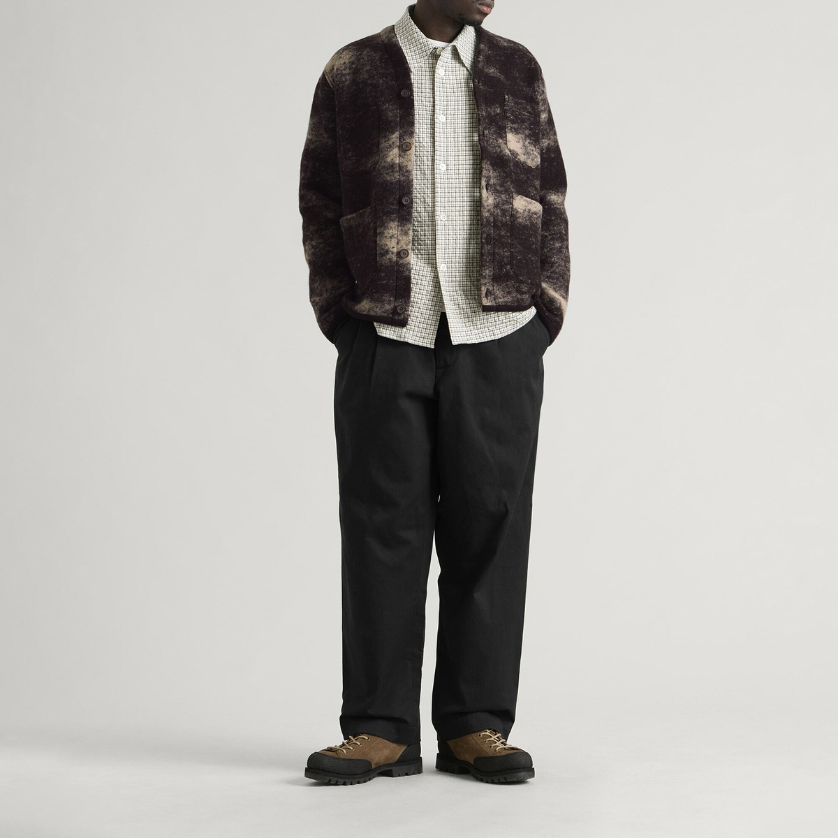 Universal Works Men's Cloud Camo Knit Cardigan in Brown