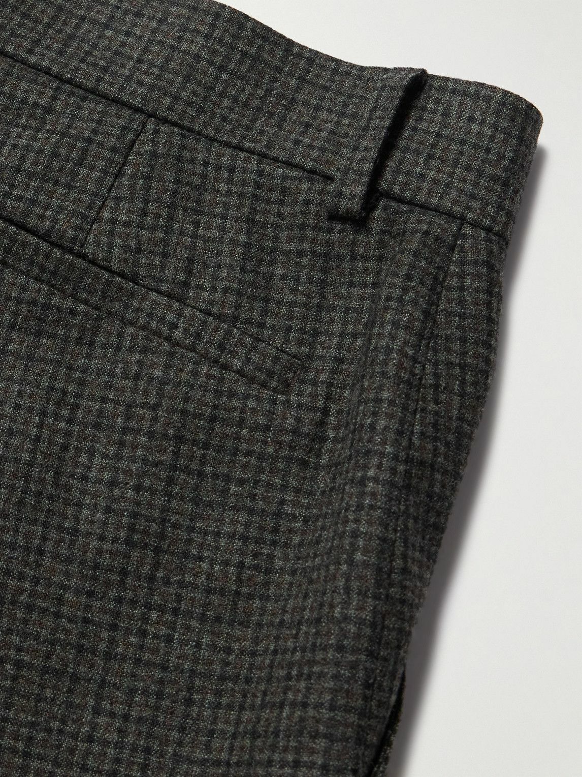 De Bonne Facture - Tapered Pleated Checked Wool Trousers - Gray