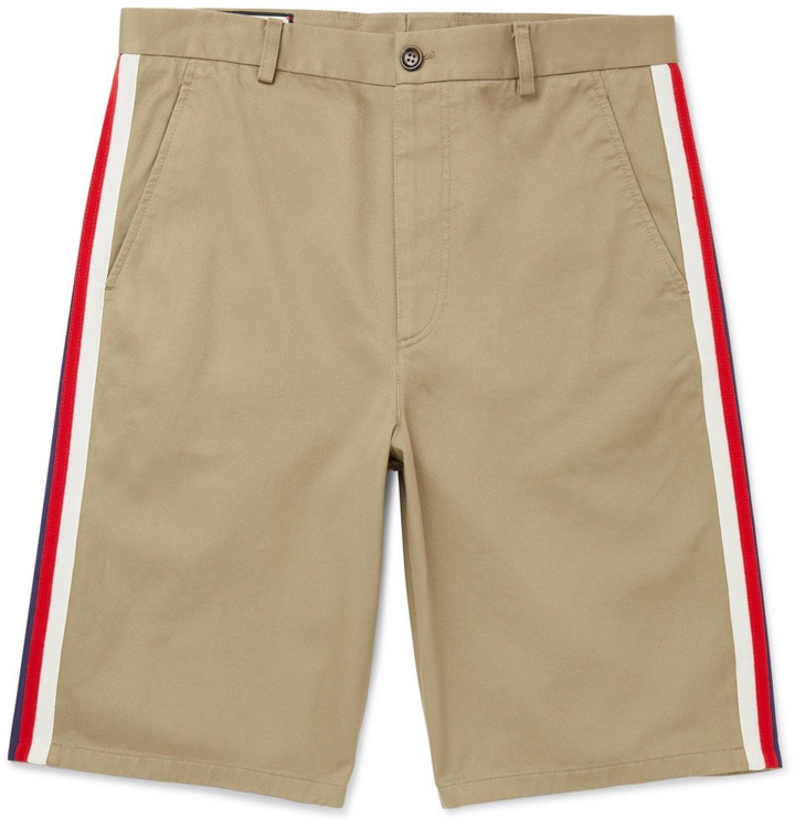 Photo: Gucci - Webbing-Trimmed Cotton-Twill Bermuda Shorts - Beige