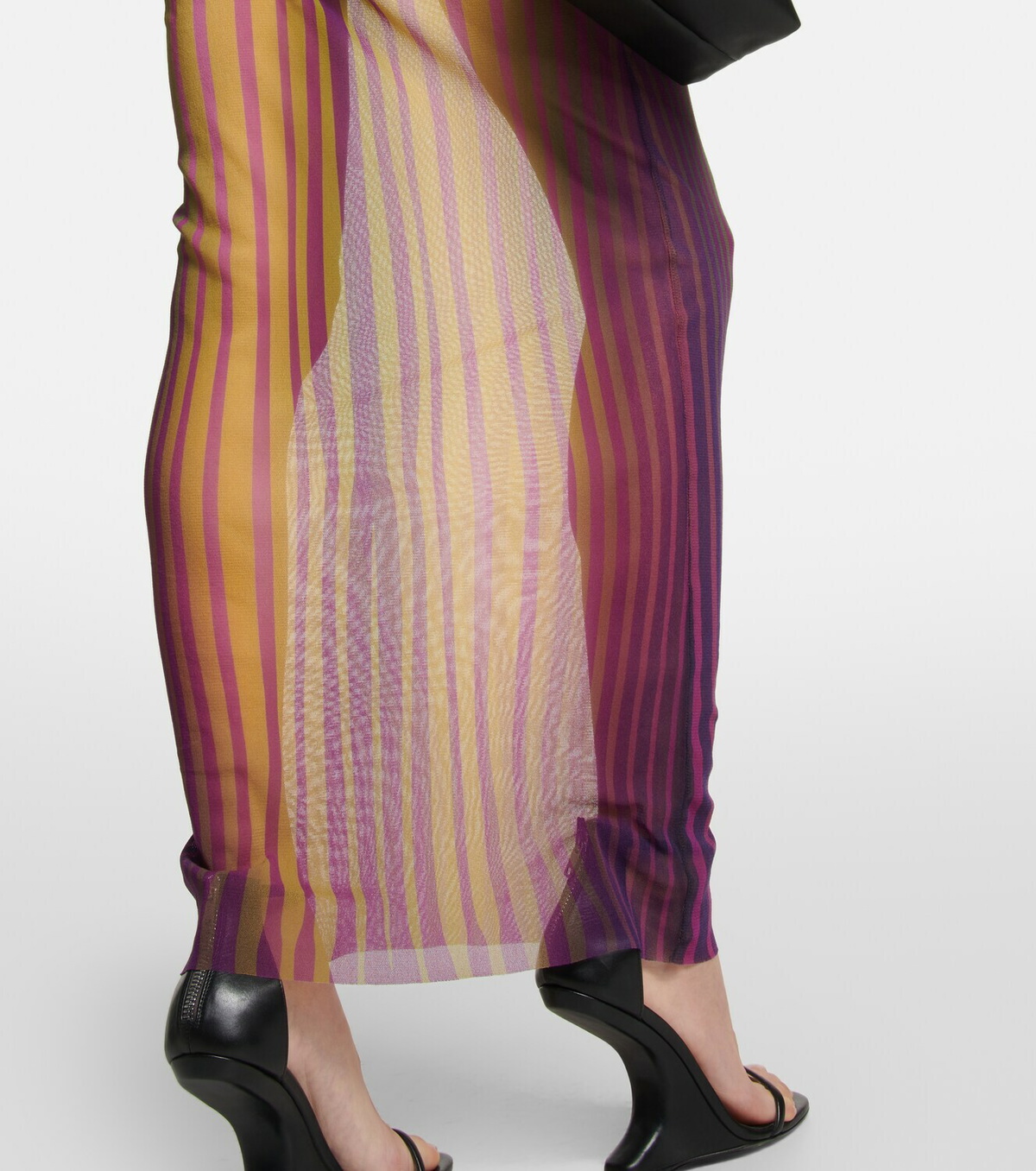 jean paul gaultier striped mesh maxi dress Jean Paul Gaultier S/S 1997 Runway Open Back Striped Mesh Long Sleeve Dress  As seen on the runway for Jean Paul Gaultier's Spring/Summer 1997  Ready-to-Wear collection, this dress is a true show