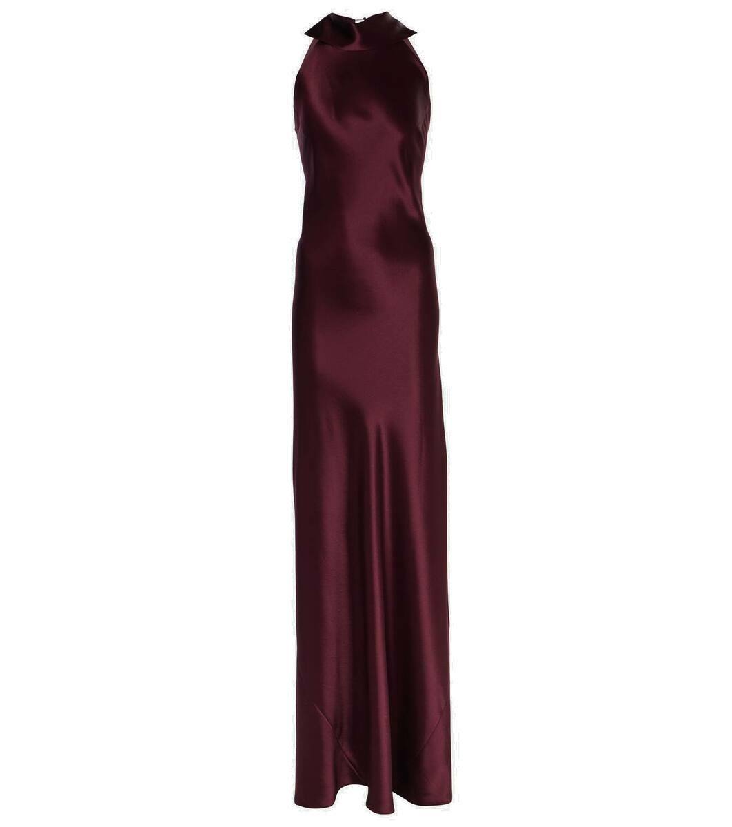 galvan satin tie halter neck dress