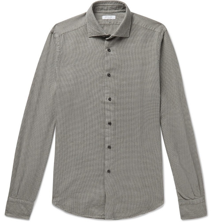Photo: Boglioli - Slim-Fit Cutaway-Collar Puppytooth Cotton and Cashmere-Blend Shirt - Gray