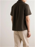 Mr P. - Convertible-Collar Organic Cotton-Blend Seersucker Shirt - Brown