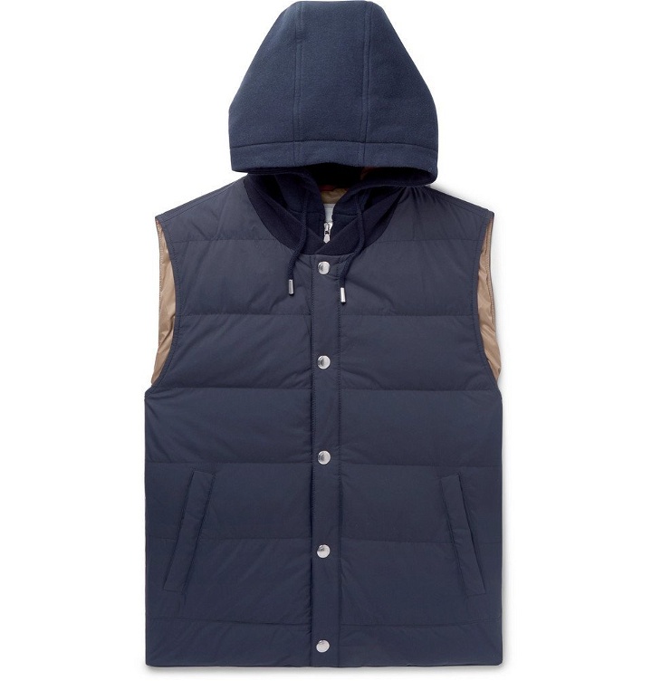Photo: Brunello Cucinelli - Layered Quilted Shell and Stretch-Cotton Jersey Hooded Down Gilet - Men - Navy
