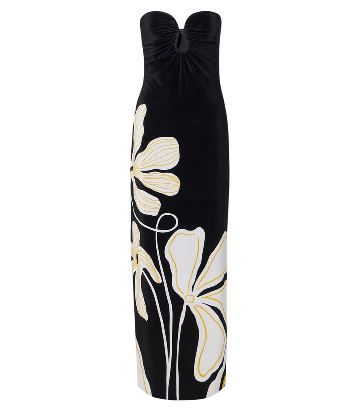Photo: Cala de la Cruz Yves floral strapless velvet maxi dress