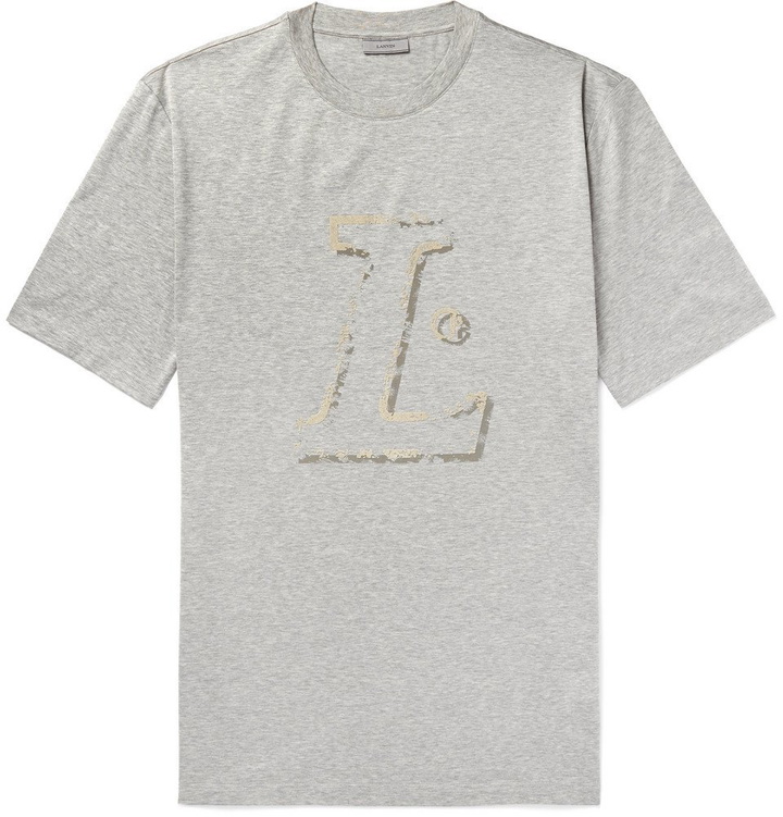 Photo: Lanvin - Printed Cotton-Jersey T-Shirt - Gray