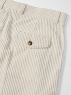 Brunello Cucinelli - Straight-Leg Pleated Cotton-Corduroy Trousers - White