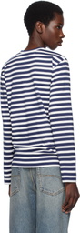 COMME des GARÇONS PLAY Navy & White Stripe Metal Stone Emblem Red Heart T-shirt