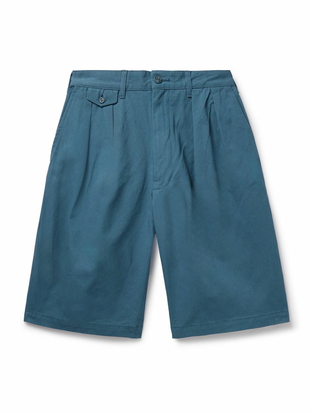 Photo: Beams Plus - Wide-Leg Pleated Cotton-Twill Shorts - Blue