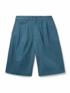 Beams Plus - Wide-Leg Pleated Cotton-Twill Shorts - Blue