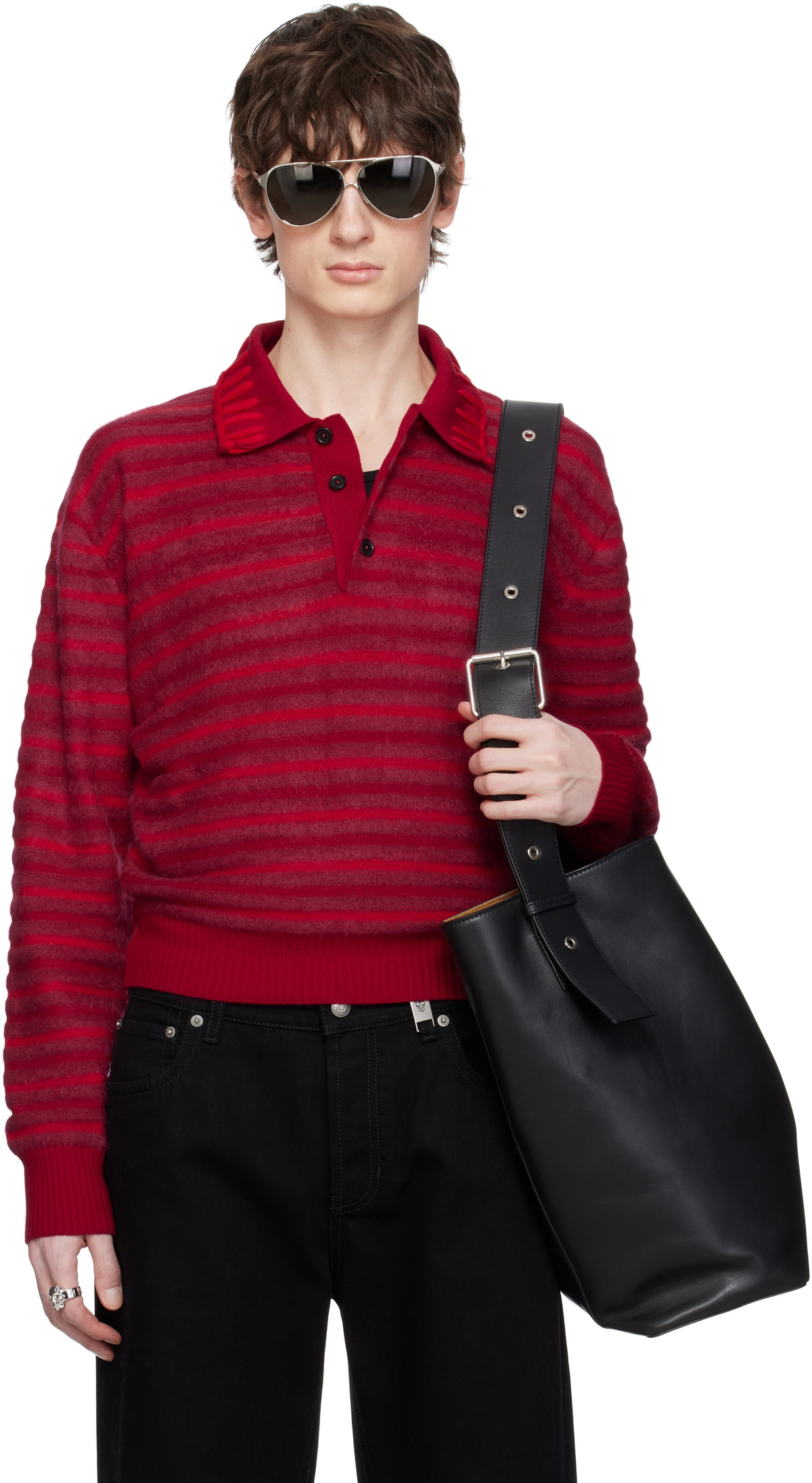 McQueen Red Stripe Knt Crop Polo