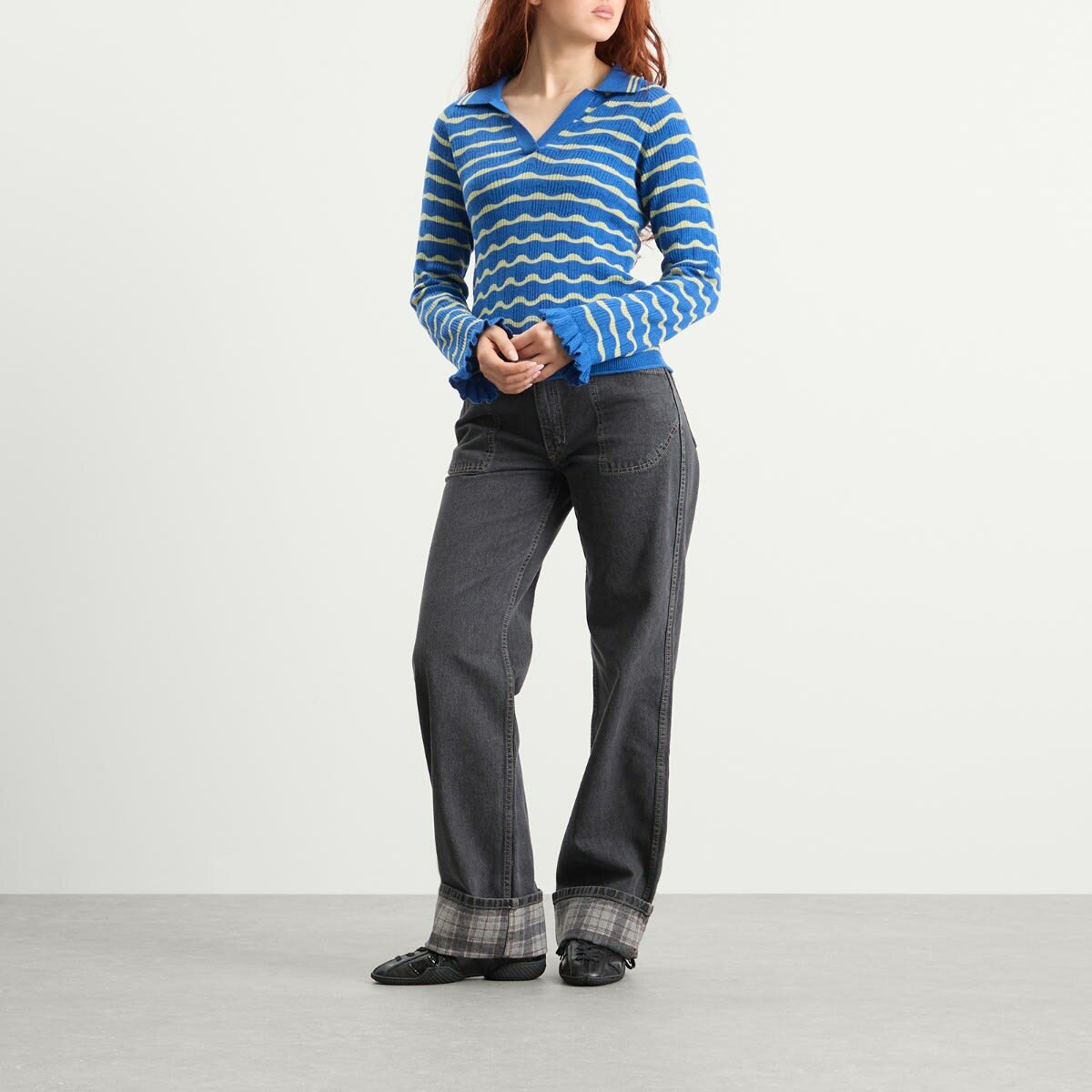 Damson Madder Women's Silvia Cotton Merino Blend Polo Jumper in Blue