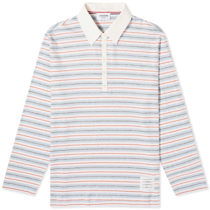 Photo: Thom Browne Men's Striped Rugby Fit Polo Shirt in Medium Blue