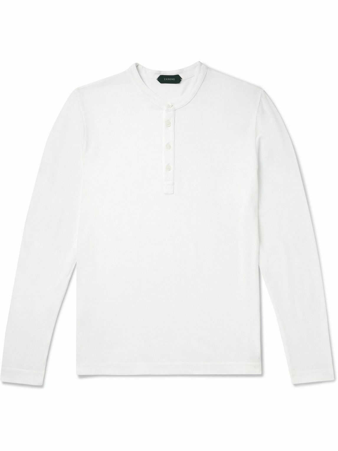 Photo: Incotex - Zanone Garment-Dyed Cotton-Piqué Henley T-Shirt - White