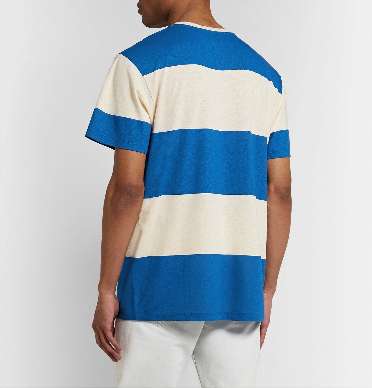 Gucci - Logo-Print Striped Cotton and Hemp-Blend T-Shirt - Blue Gucci