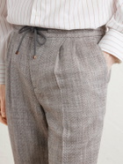 Brunello Cucinelli - Straight-Leg Pleated Herringbone Trousers - Brown