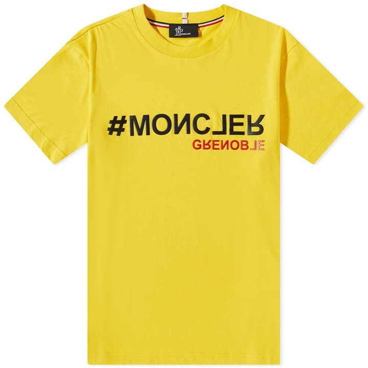 Photo: Moncler Grenoble Men's Hashtag Logo T-Shirt in Yellow