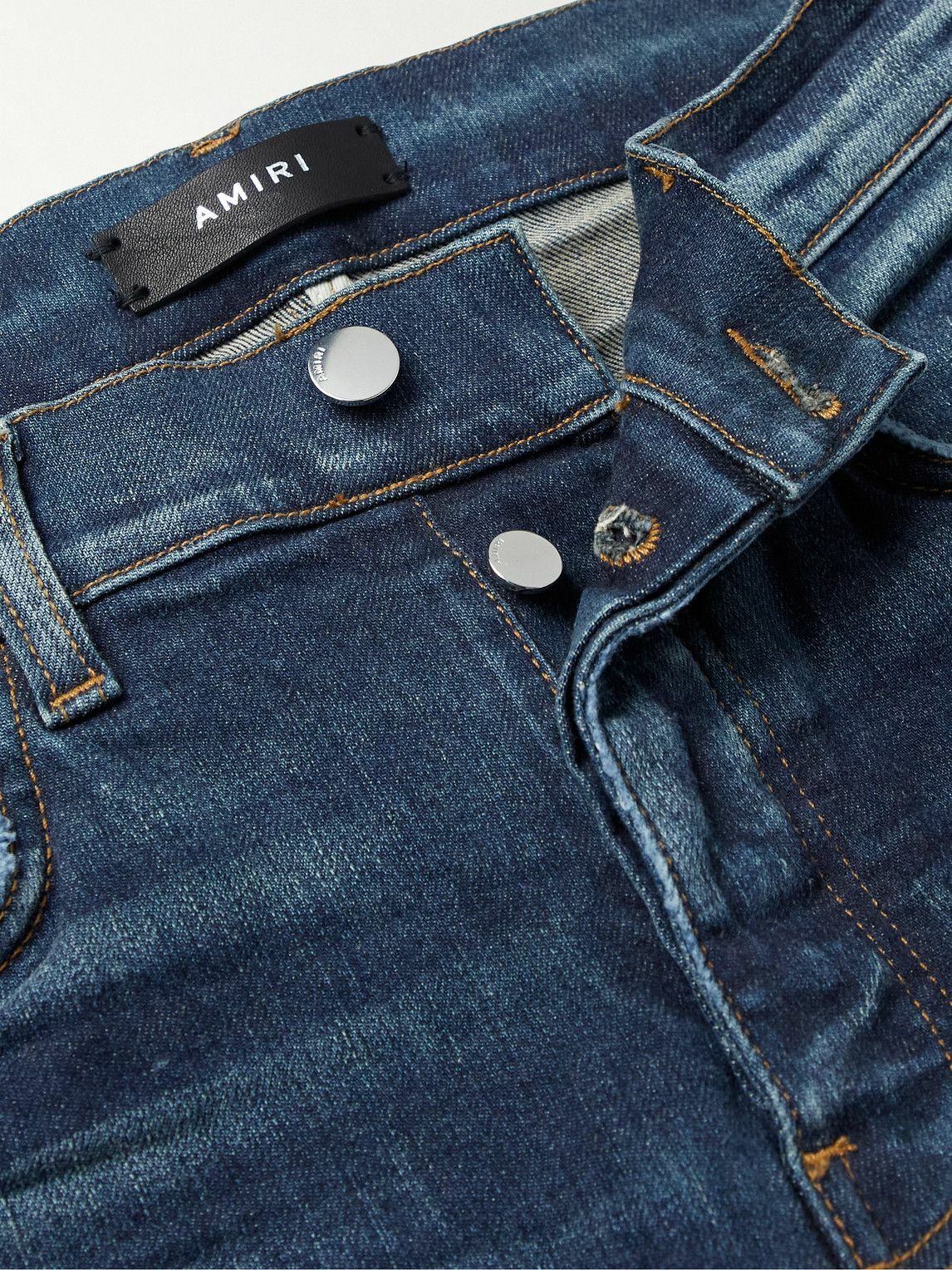 AMIRI - MX1 Skinny-Fit Panelled Distressed Jeans - Blue