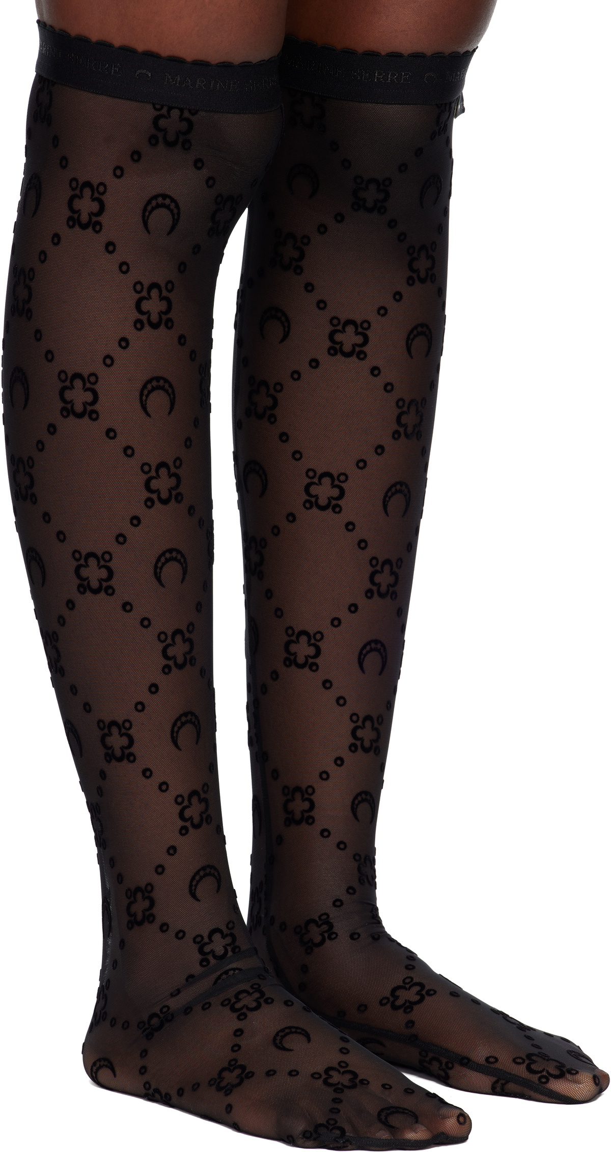 Marine Serre Black Moonogram Mesh Flock Long Socks