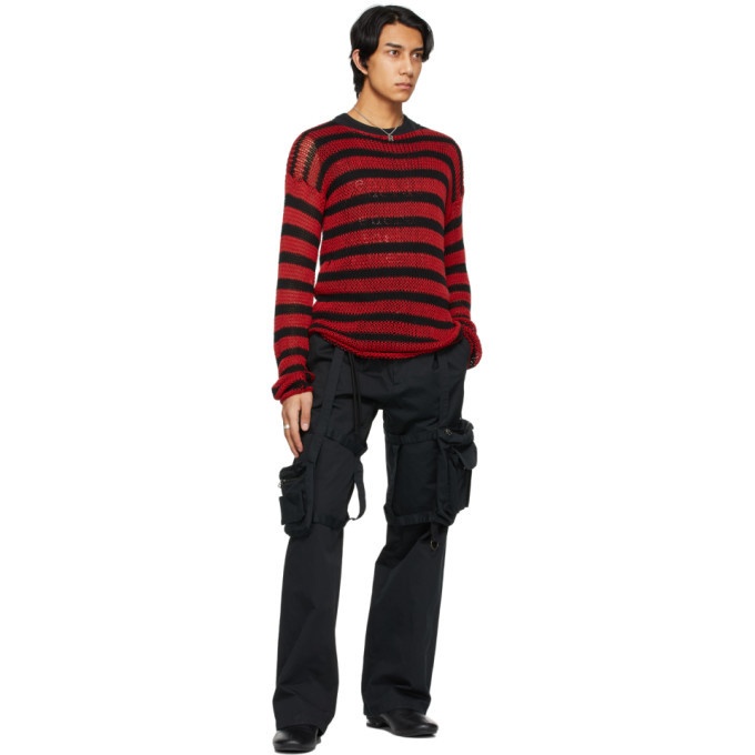 Raf Simons Black and Red Striped Open Knit Sweater Raf Simons