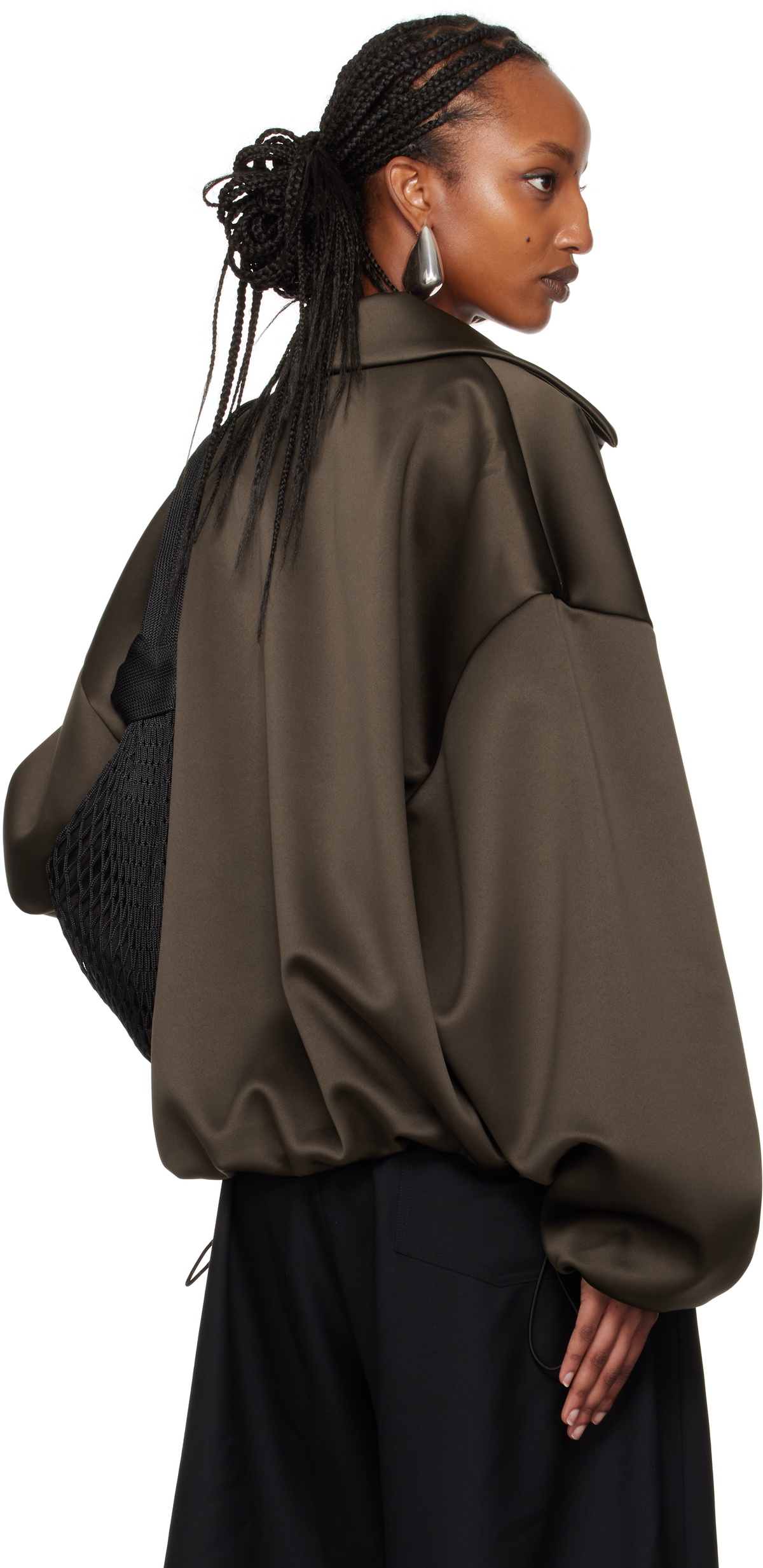 Fear of God ESSENTIALS Brown Satin Bomber Jacket