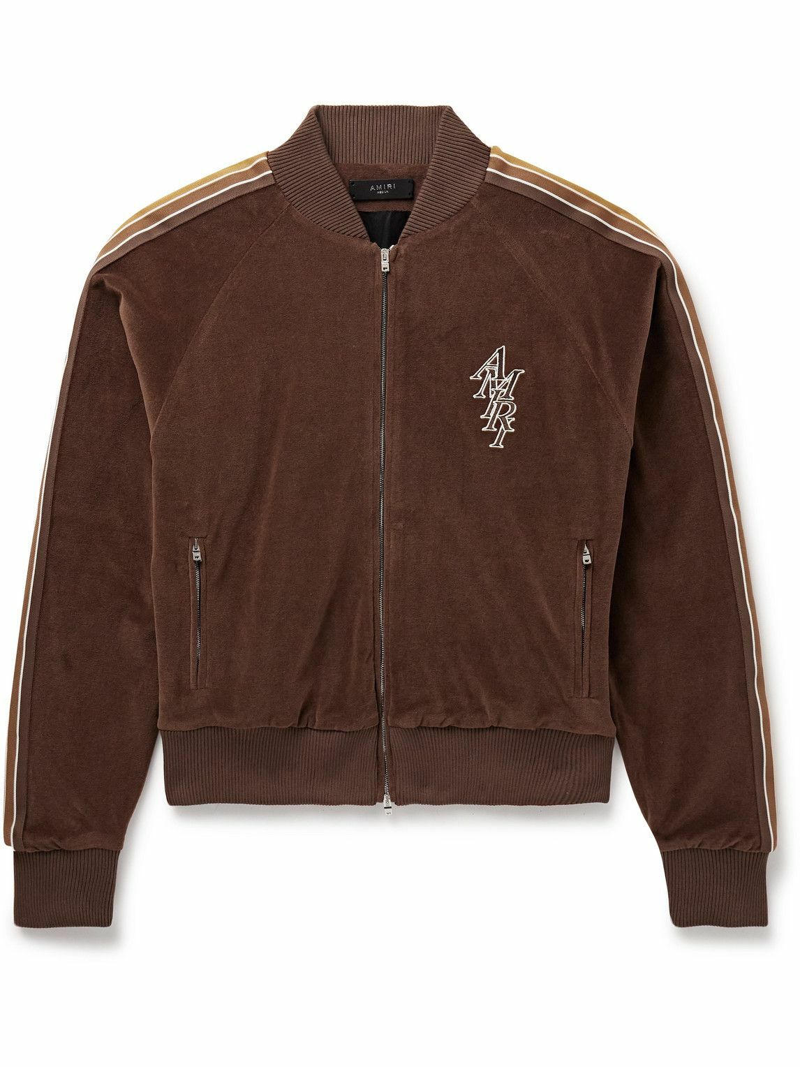 AMIRI - Stack Striped Logo-Embroidered Cotton-Velour Track Jacket ...