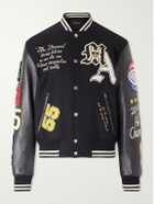 AMIRI - Appliquéd Embroidered Leather and Wool-Blend Varsity Jacket - Black