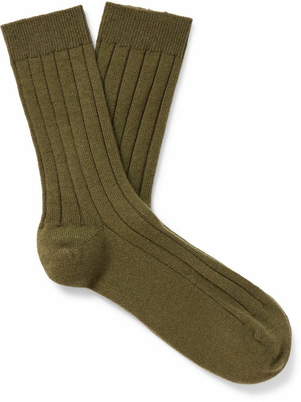 Photo: Johnstons of Elgin - Ribbed Cashmere-Blend Socks - Green