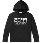 Valentino - Logo-Print Loopback Cotton-Blend Jersey Hoodie - Black