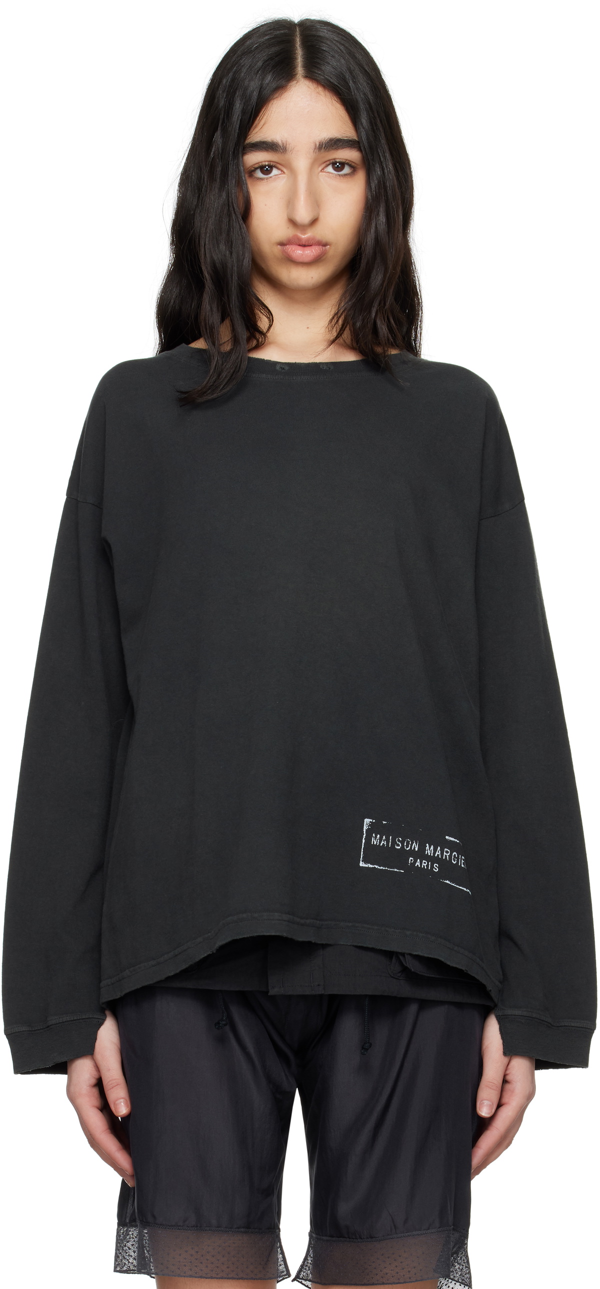 Maison Margiela: Black Stamp Logo T-shirt | SSENSE