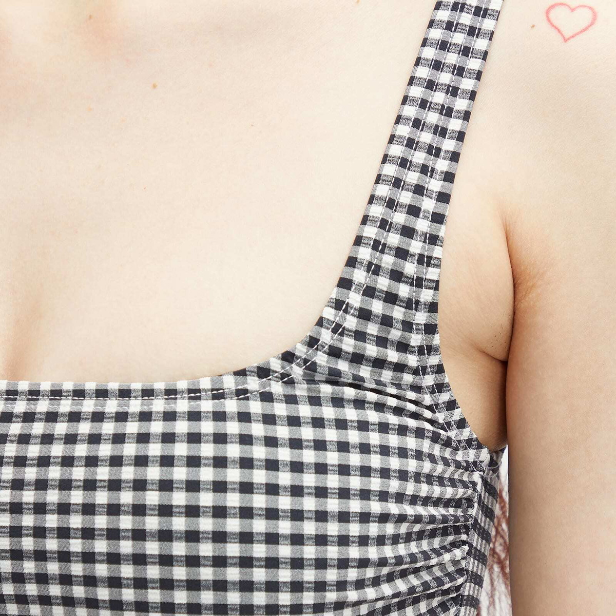 Good American Women's Gingham Square Neck Support Bra in Black Gingham