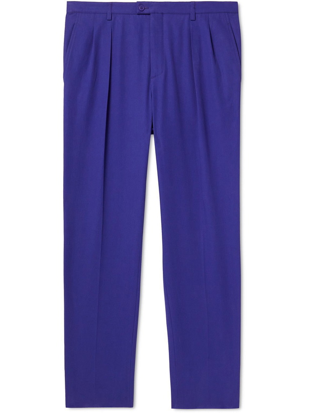 Photo: SAINT LAURENT - Straight-Leg Pleated Cotton-Twill Trousers - Blue