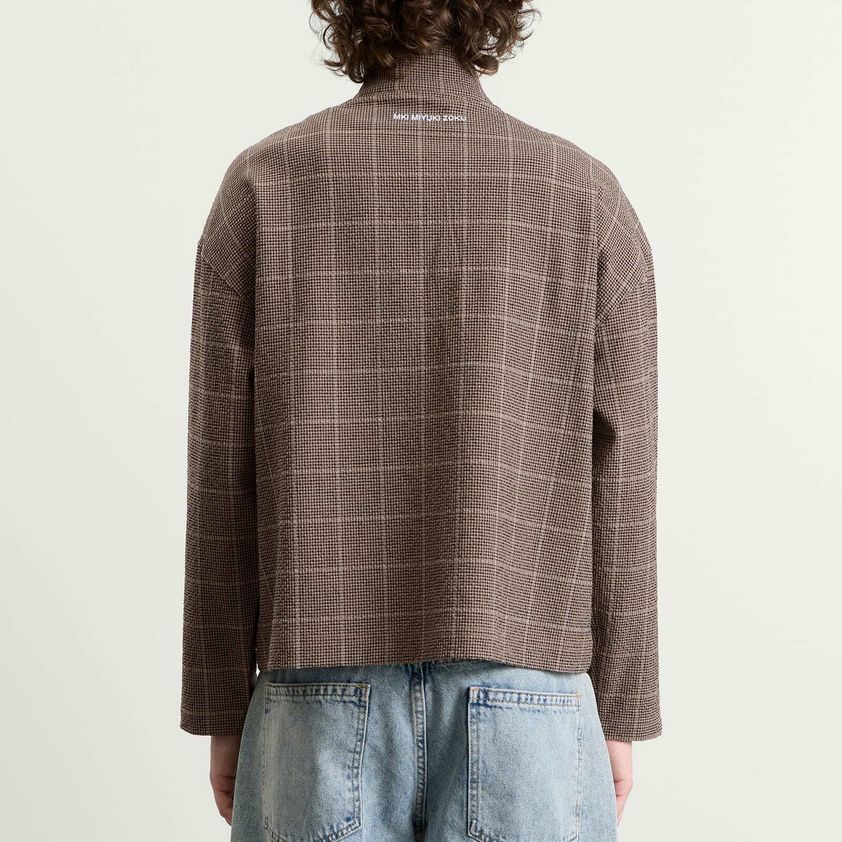 MKI Men's Seersucker Check Track Jacket in Brown