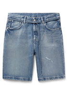 Acne Studios - Belted Distressed Denim Shorts - Blue