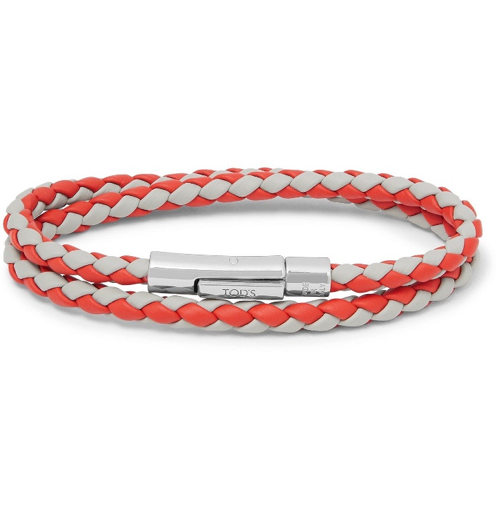 Photo: Tod's - Woven Leather and Silver-Tone Wrap Bracelet - Red