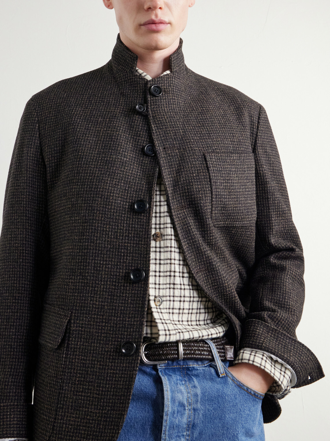 Oliver Spencer - Solms Wool-Blend Houndstooth Blazer - Brown