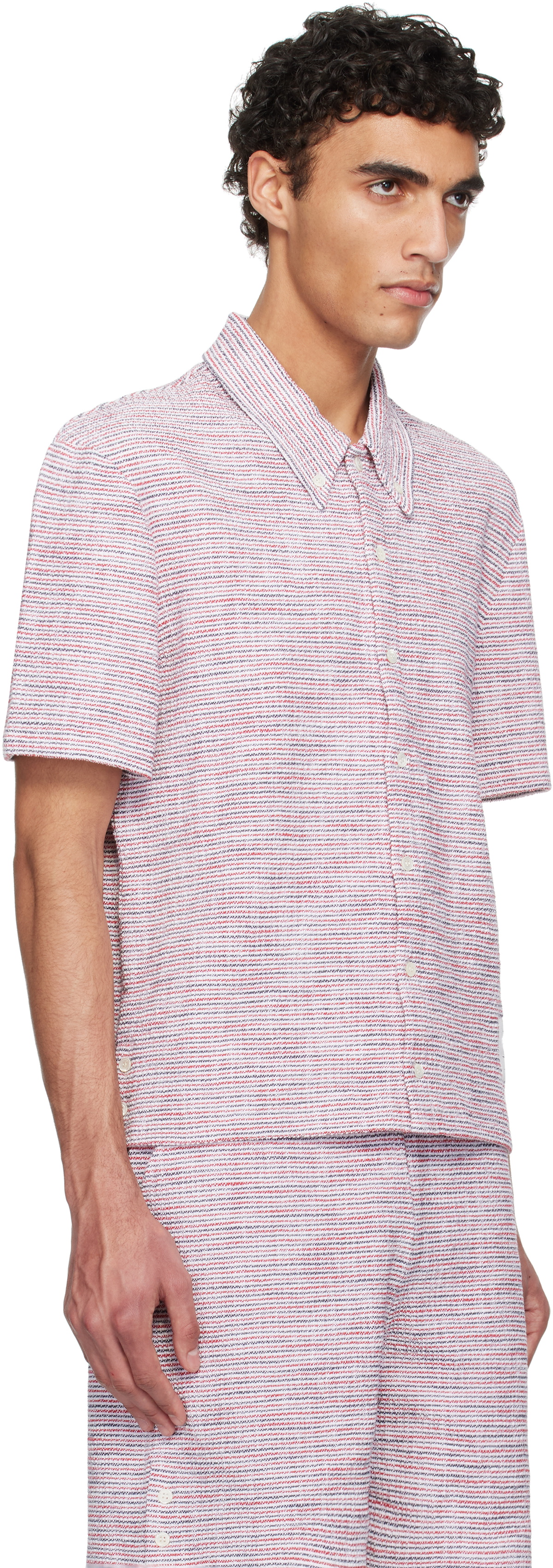 Thom Browne【 柔らかさと高級感 ☆ Cotton Tweed Tシャツ】 Thom Browne Red & White Cotton Tweed Short Sleeve Shirt Thom