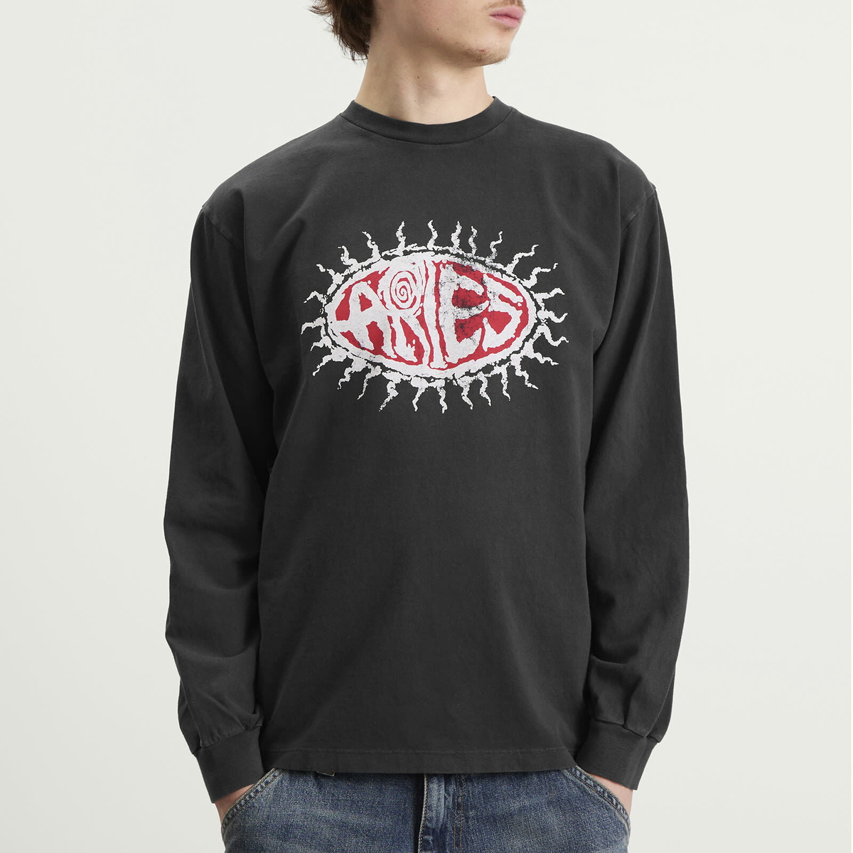 Aries Men's Faded Grunge Long Sleeve T-Shirt in Black