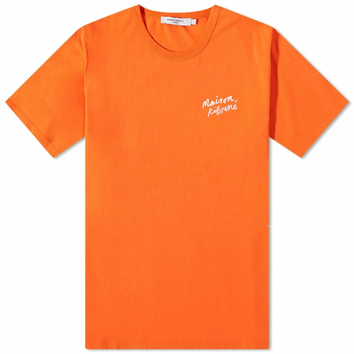 Photo: Maison Kitsuné Men's Mini Handwriting Classic T-Shirt in Neon Orange