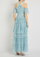 Needle & Thread Primrose Floral-embroidered Tulle Gown Blue