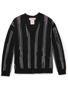 REMI RELIEF - Distressed Striped Cotton-Blend Jacquard Cardigan - Black