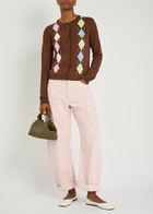 Ganni Argyle Cotton Cardigan Brown